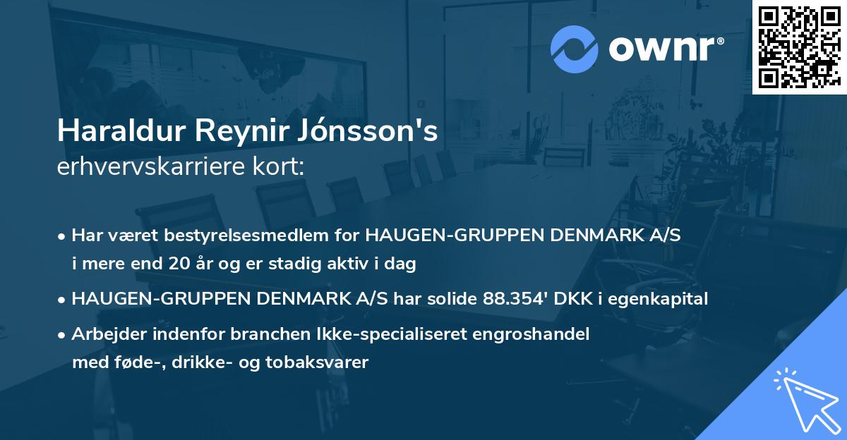 Haraldur Reynir Jónsson's erhvervskarriere kort