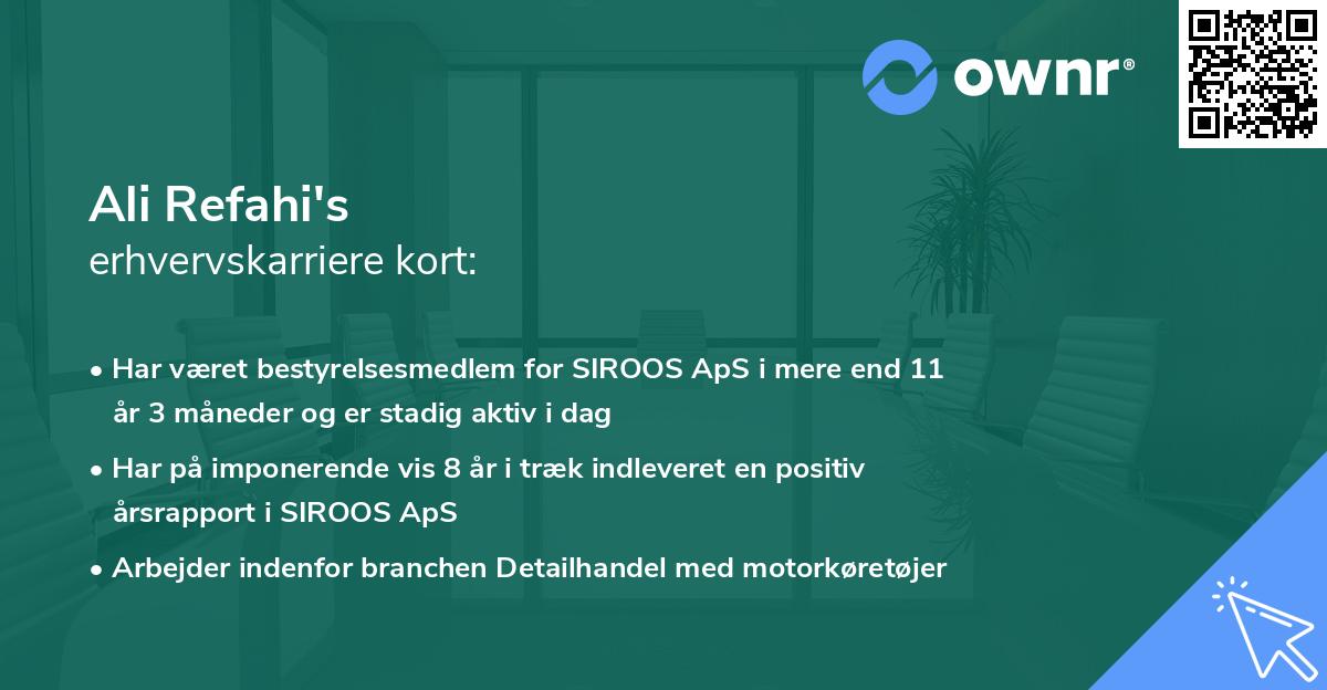 Ali Refahi's erhvervskarriere kort