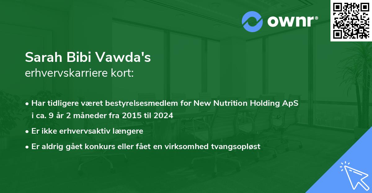 Sarah Bibi Vawda's erhvervskarriere kort