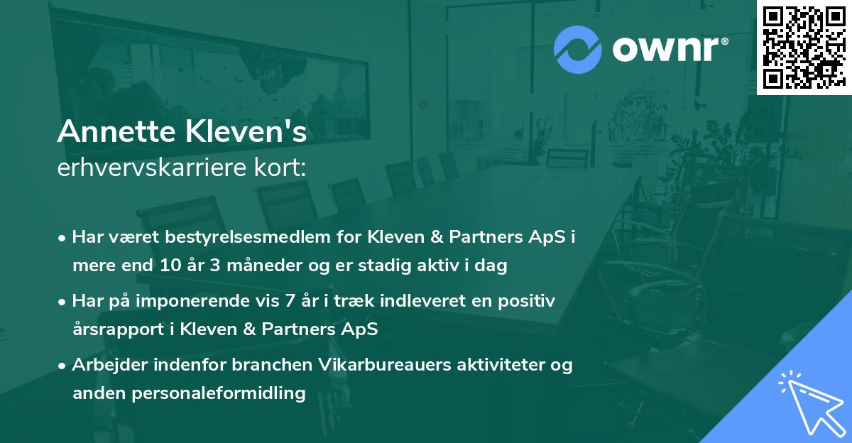 Annette Kleven's erhvervskarriere kort