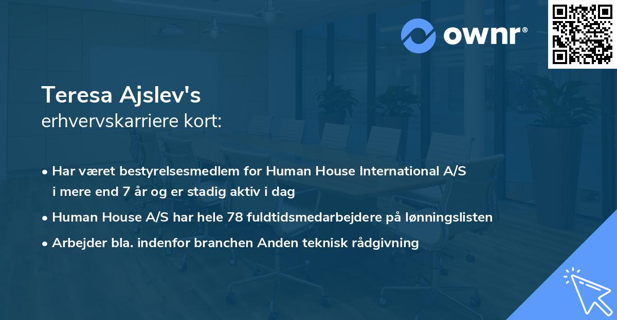 Teresa Ajslev's erhvervskarriere kort