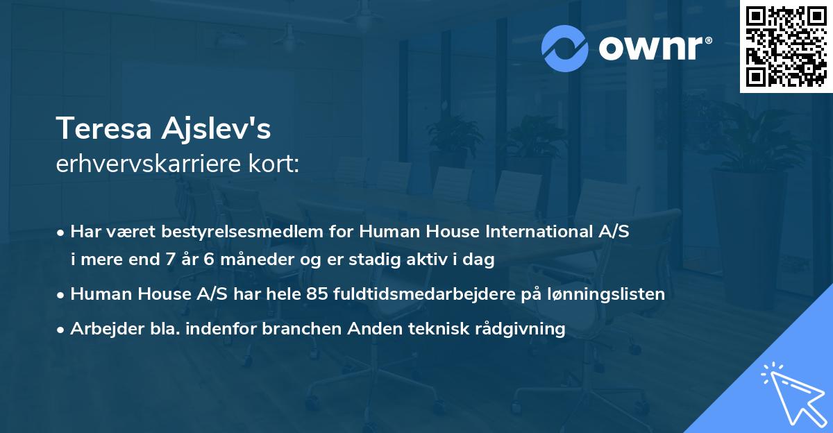Teresa Ajslev's erhvervskarriere kort