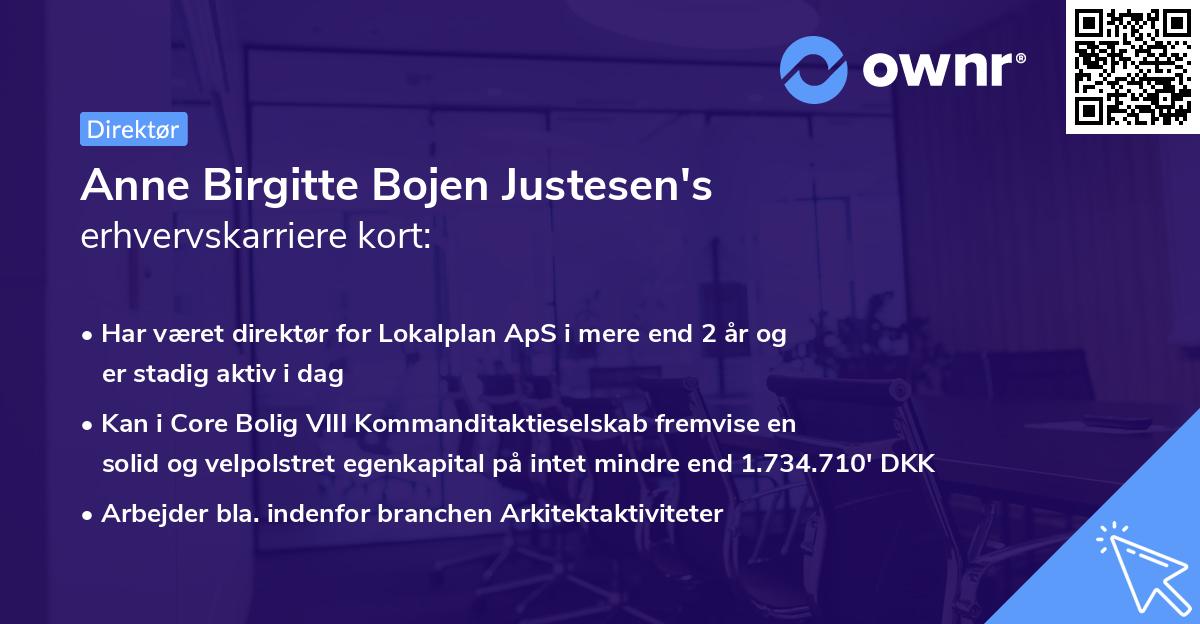 Anne Birgitte Bojen Justesen's erhvervskarriere kort