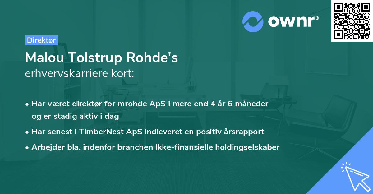 Malou Tolstrup Rohde's erhvervskarriere kort