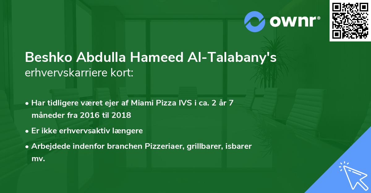 Beshko Abdulla Hameed Al-Talabany's erhvervskarriere kort