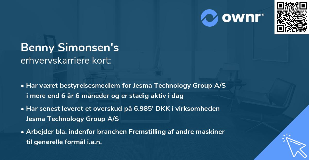 Benny Simonsen's erhvervskarriere kort