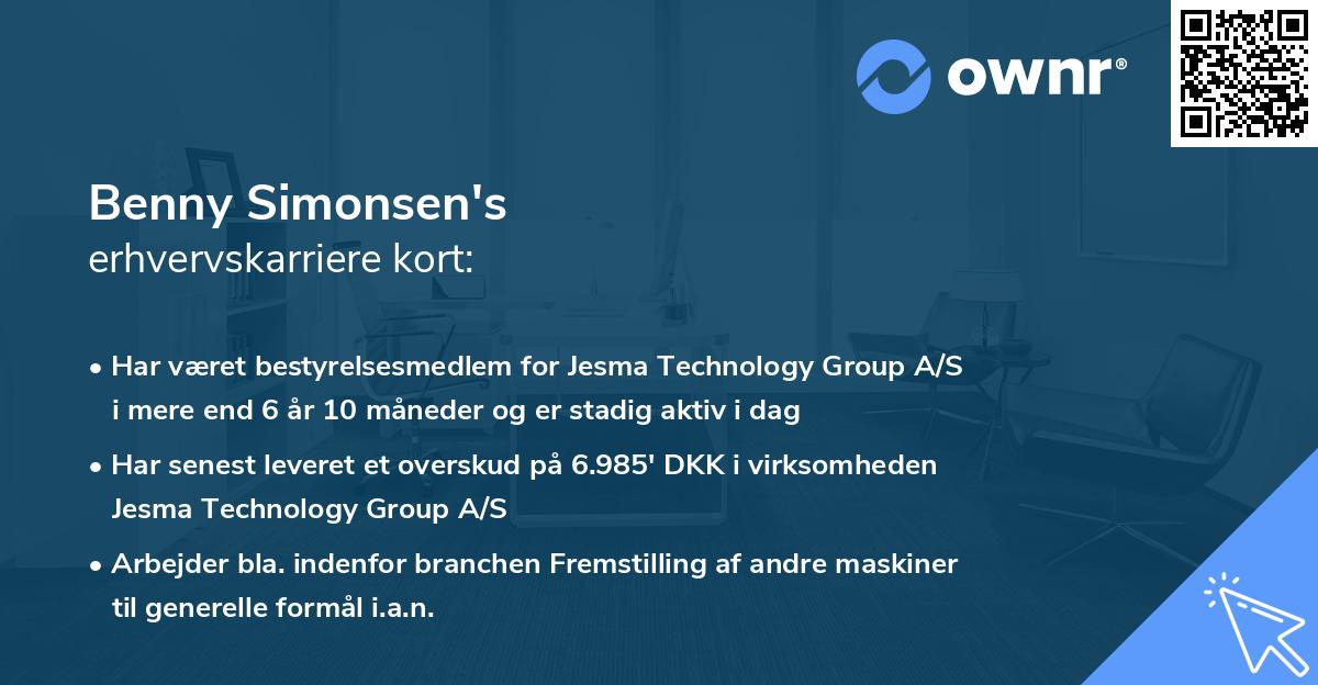 Benny Simonsen's erhvervskarriere kort