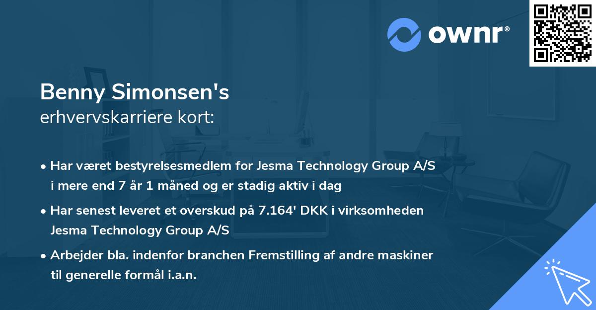 Benny Simonsen's erhvervskarriere kort
