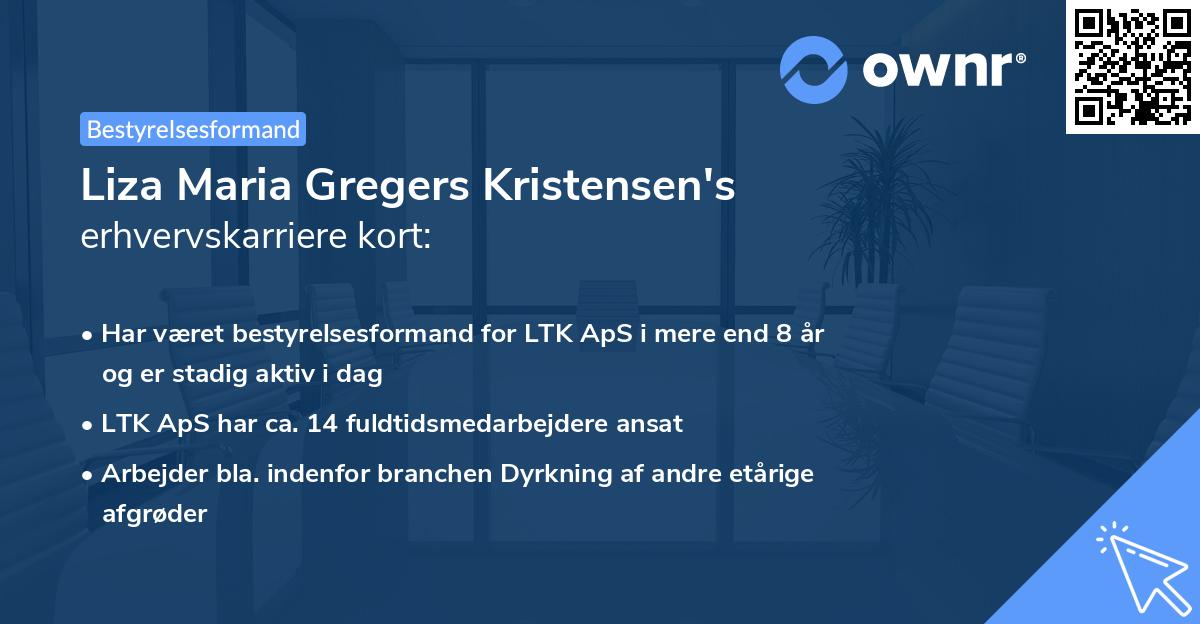 Liza Maria Gregers Kristensen's erhvervskarriere kort