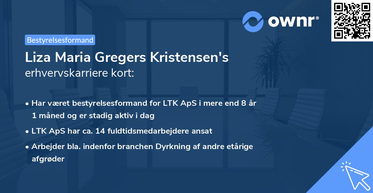 Liza Maria Gregers Kristensen's erhvervskarriere kort