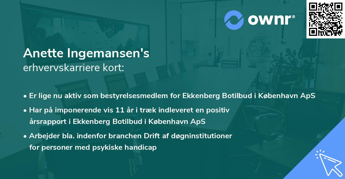 Anette Ingemansen's erhvervskarriere kort