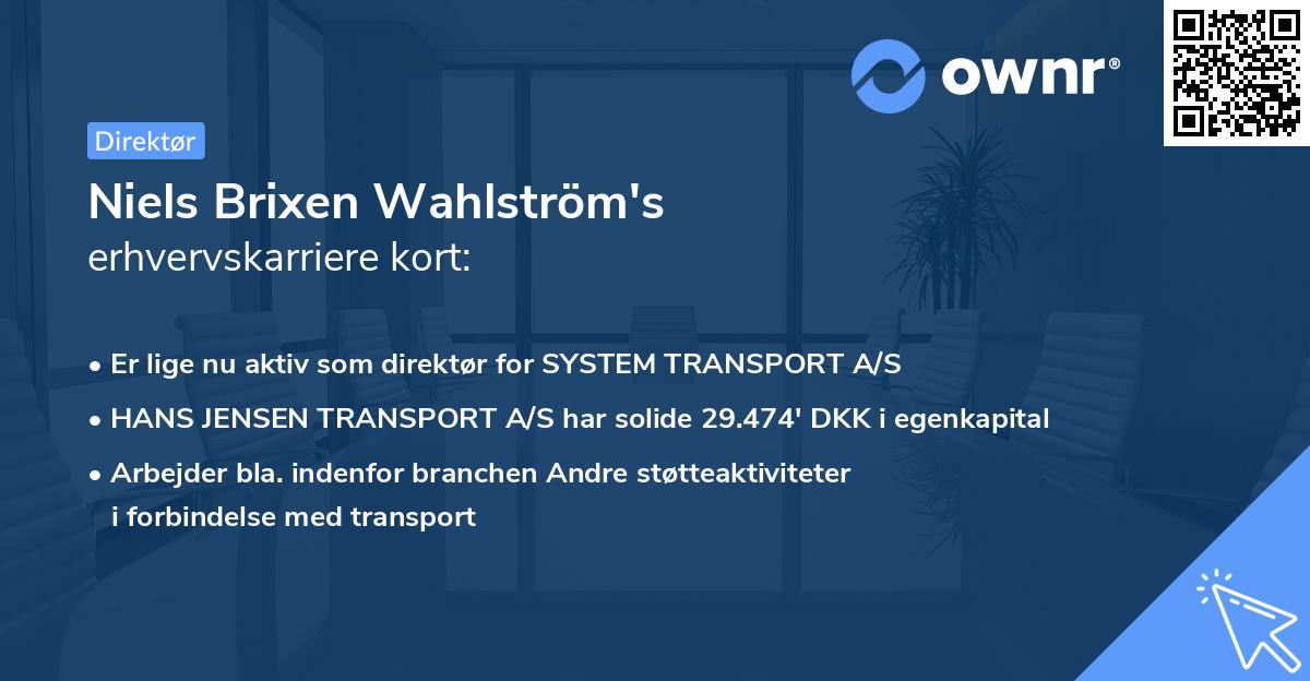 Niels Brixen Wahlström's erhvervskarriere kort
