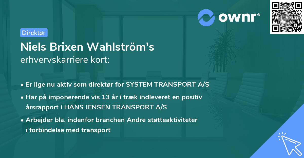 Niels Brixen Wahlström's erhvervskarriere kort