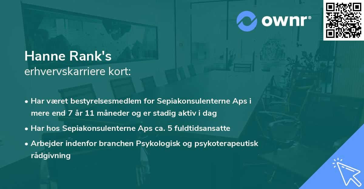 Hanne Rank's erhvervskarriere kort