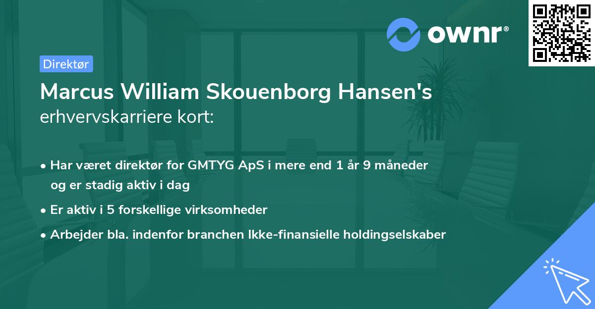 Marcus William Skouenborg Hansen's erhvervskarriere kort