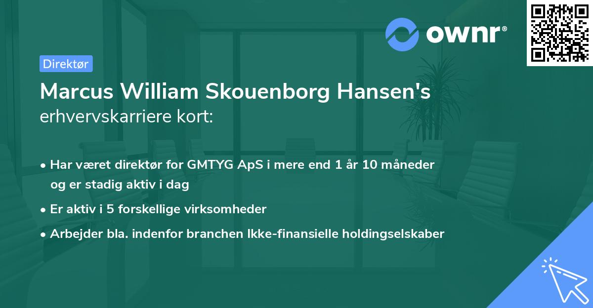 Marcus William Skouenborg Hansen's erhvervskarriere kort