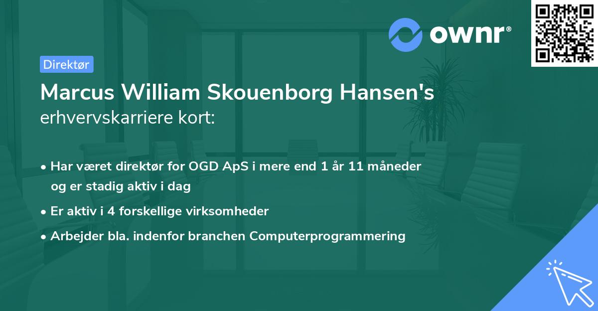 Marcus William Skouenborg Hansen's erhvervskarriere kort