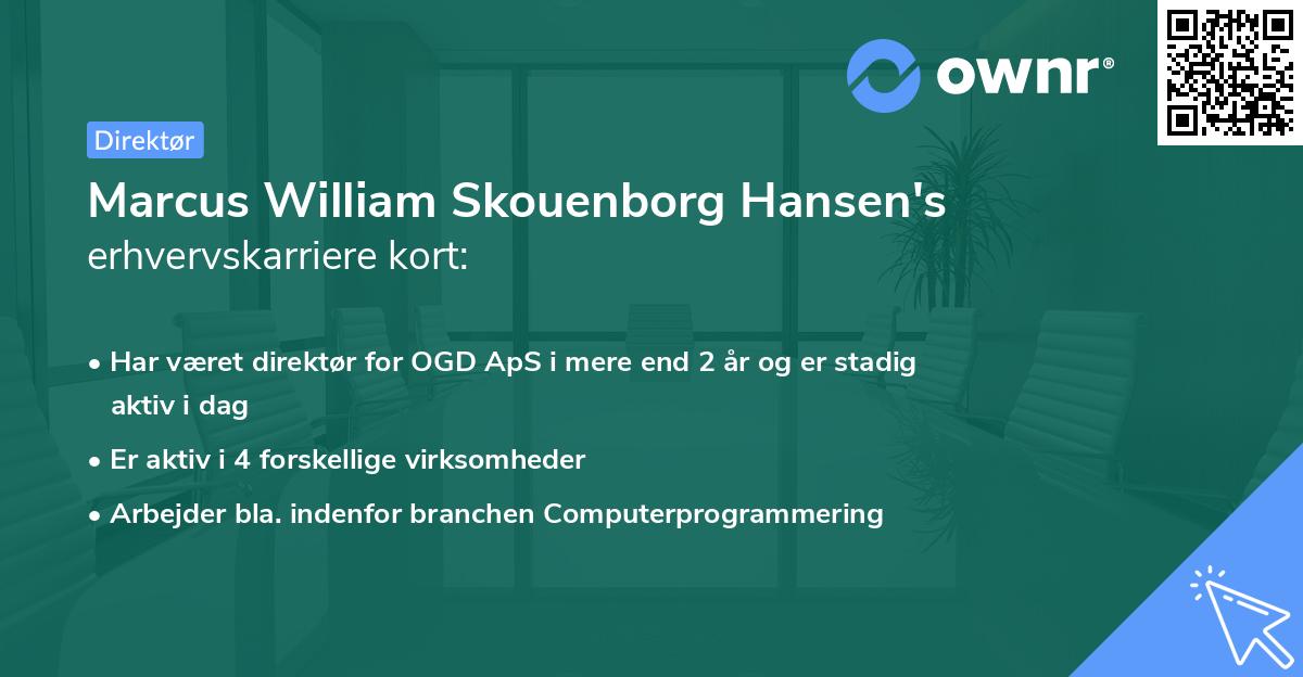 Marcus William Skouenborg Hansen's erhvervskarriere kort