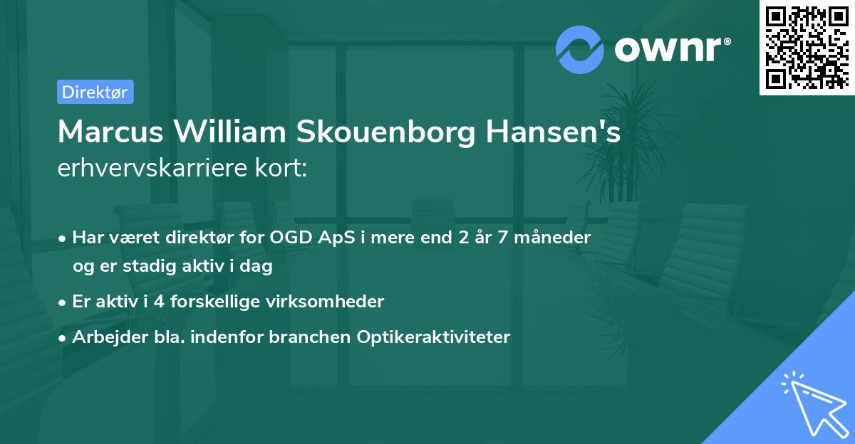 Marcus William Skouenborg Hansen's erhvervskarriere kort