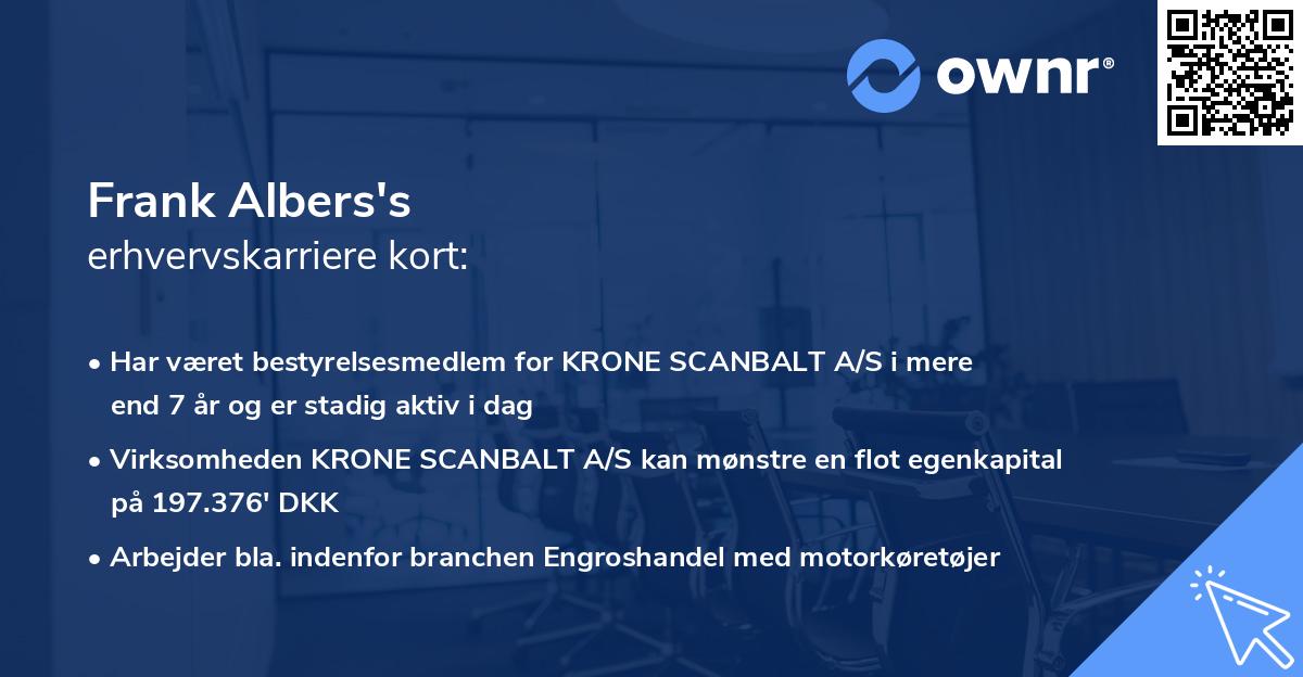 Frank Albers's erhvervskarriere kort