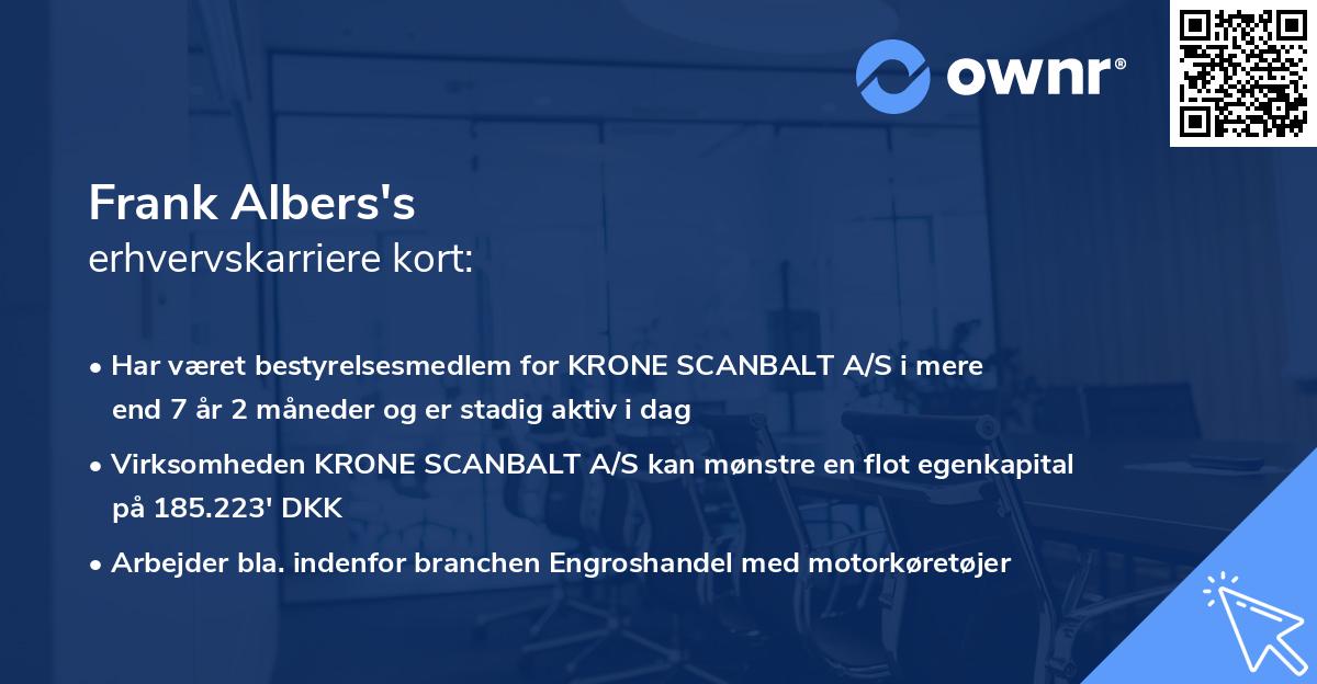 Frank Albers's erhvervskarriere kort