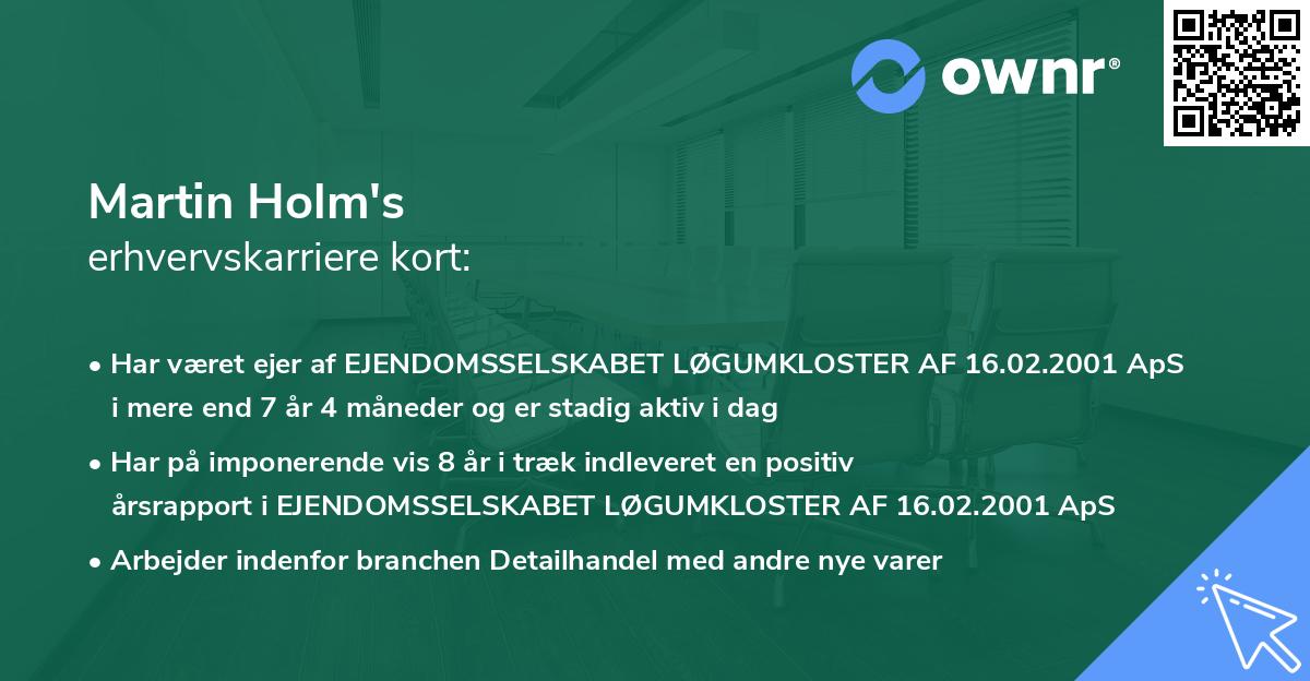 Martin Holm's erhvervskarriere kort