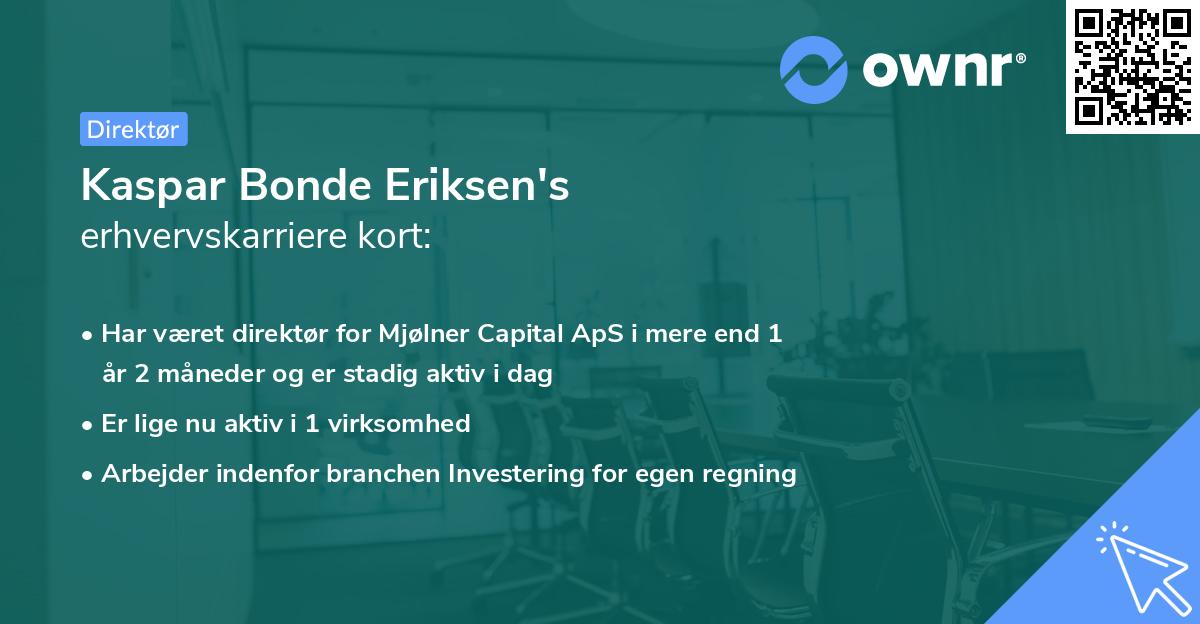 Kaspar Bonde Eriksen's erhvervskarriere kort