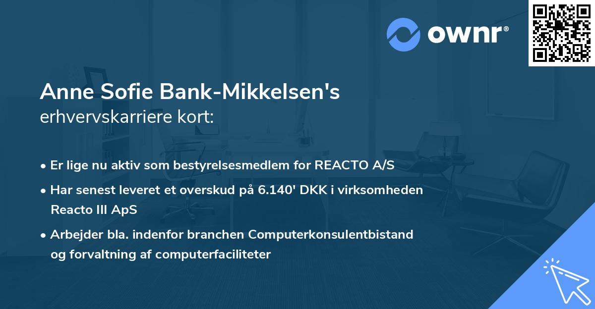Anne Sofie Bank-Mikkelsen's erhvervskarriere kort