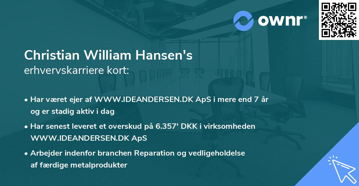 Christian William Hansen's erhvervskarriere kort