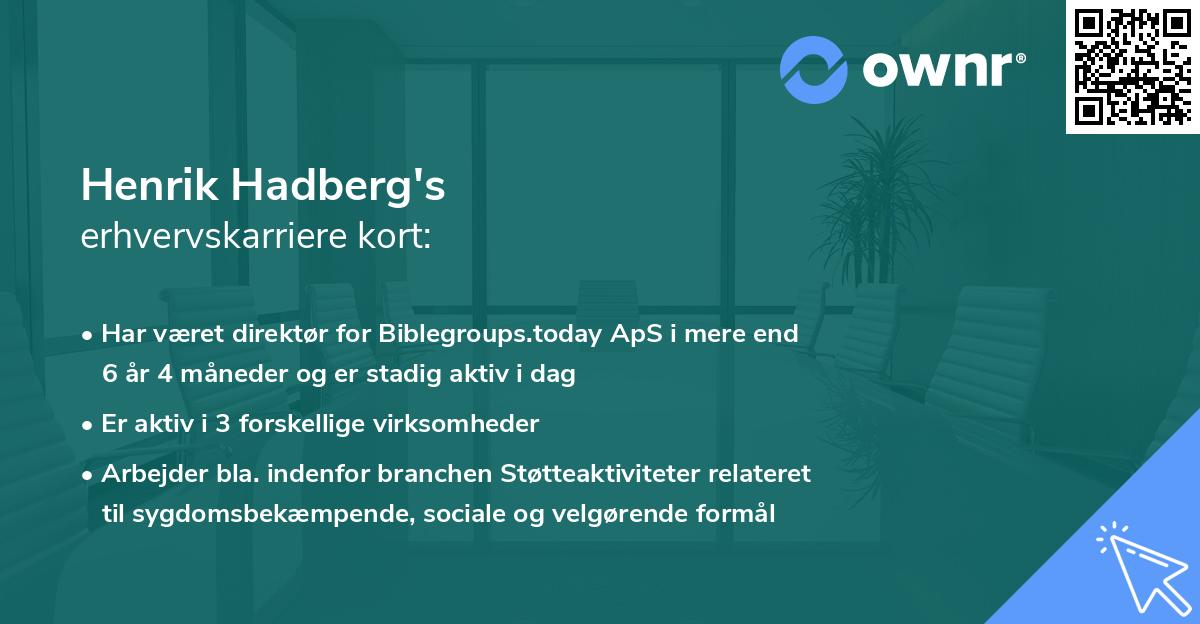 Henrik Hadberg's erhvervskarriere kort