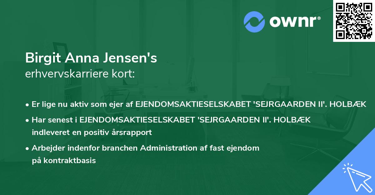 Birgit Anna Jensen's erhvervskarriere kort