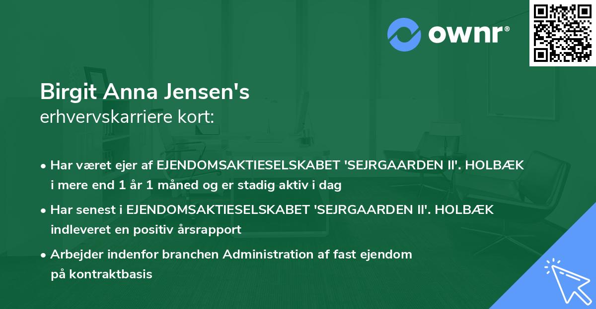 Birgit Anna Jensen's erhvervskarriere kort