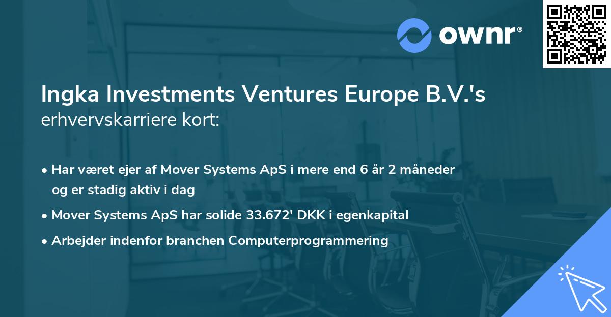 Ingka Investments Ventures Europe B.V.'s erhvervskarriere kort