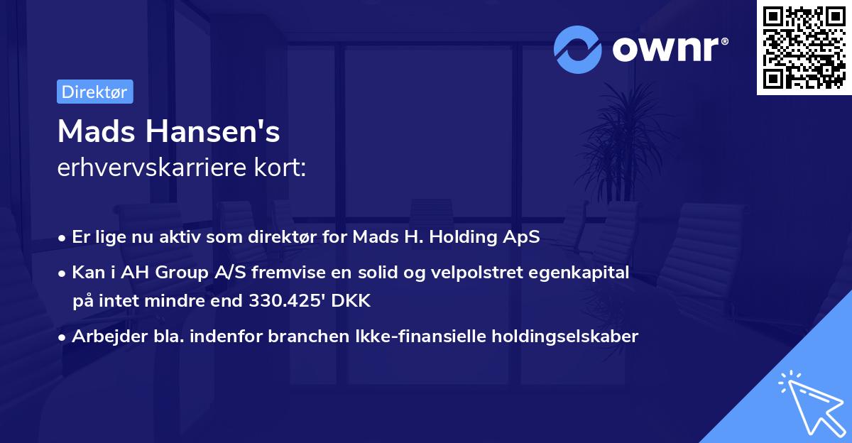 Mads Hansen's erhvervskarriere kort