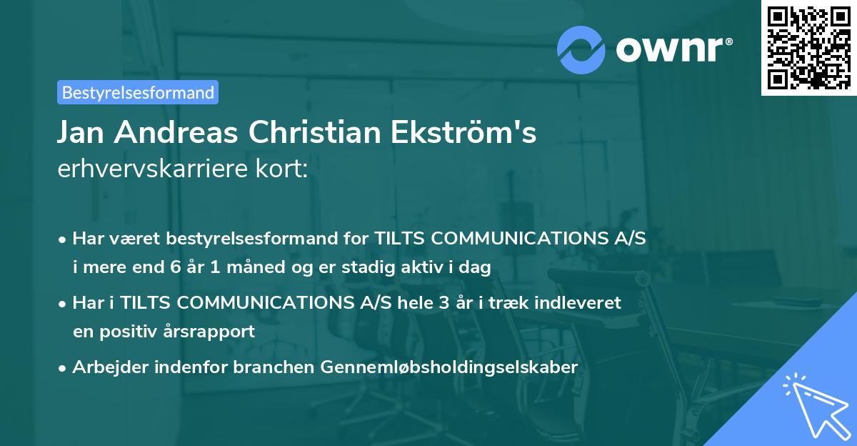 Jan Andreas Christian Ekström's erhvervskarriere kort