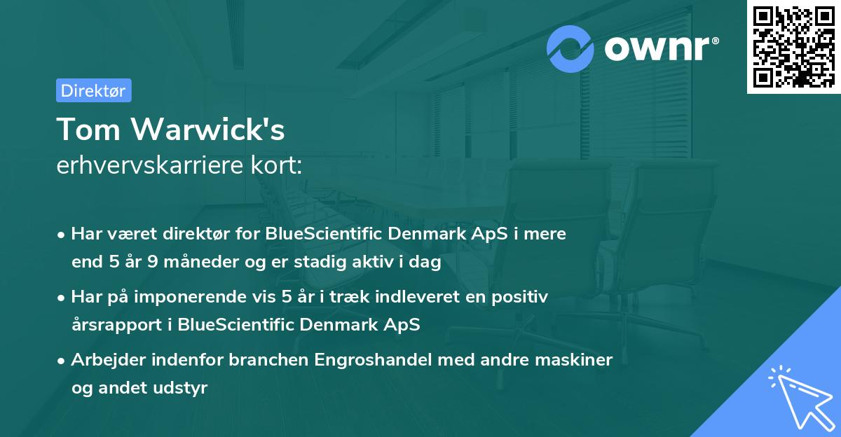 Tom Warwick's erhvervskarriere kort