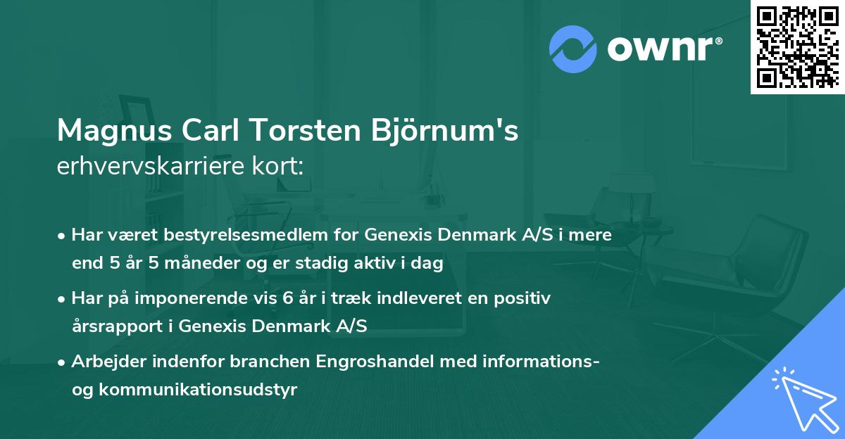 Magnus Carl Torsten Björnum's erhvervskarriere kort