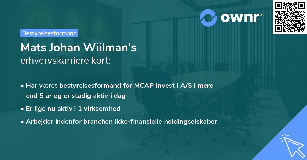 Mats Johan Wiilman's erhvervskarriere kort