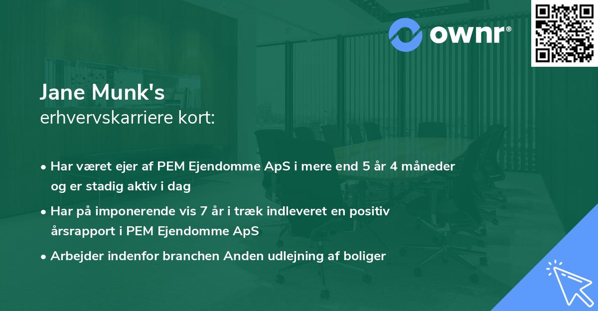 Jane Munk's erhvervskarriere kort