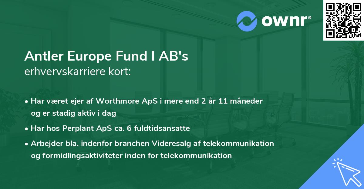 Antler Europe Fund I AB's erhvervskarriere kort