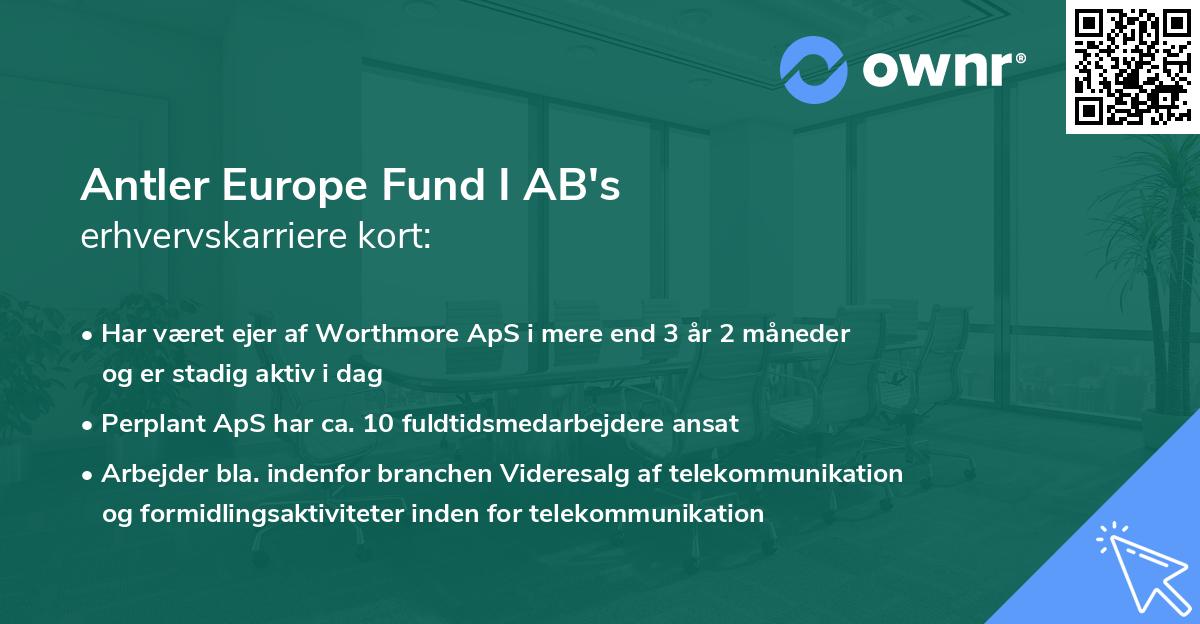 Antler Europe Fund I AB's erhvervskarriere kort