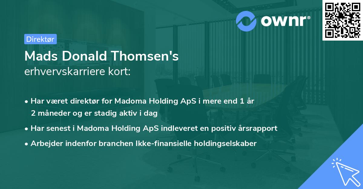 Mads Donald Thomsen's erhvervskarriere kort