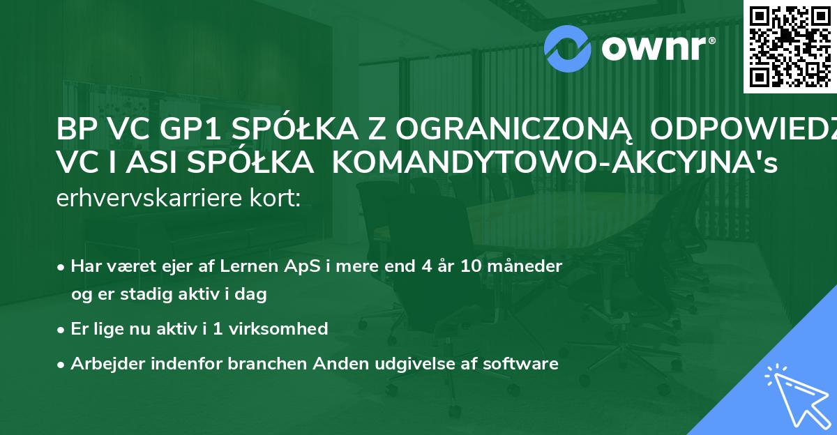 BP VC GP1 SPÓŁKA Z OGRANICZONĄ ODPOWIEDZIALNOŚCIĄ VC I ASI SPÓŁKA KOMANDYTOWO-AKCYJNA's erhvervskarriere kort
