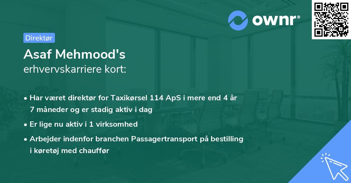 Asaf Mehmood's erhvervskarriere kort