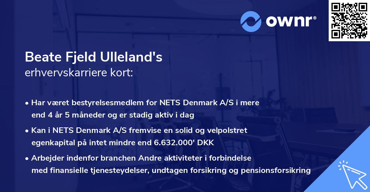 Beate Fjeld Ulleland's erhvervskarriere kort