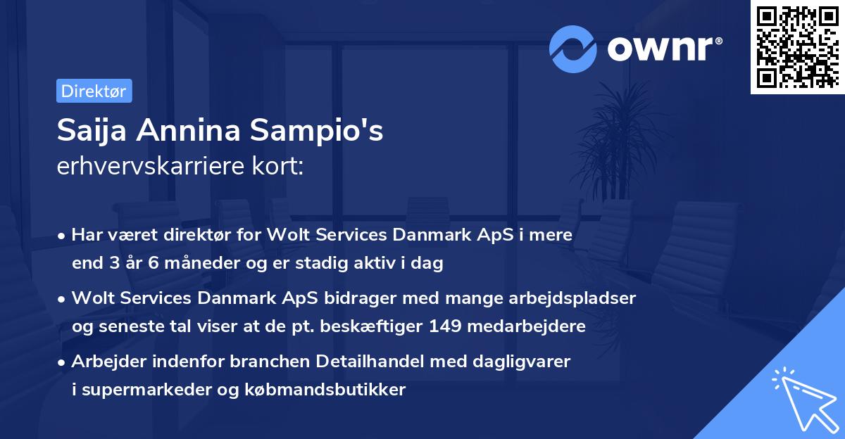Saija Annina Sampio's erhvervskarriere kort
