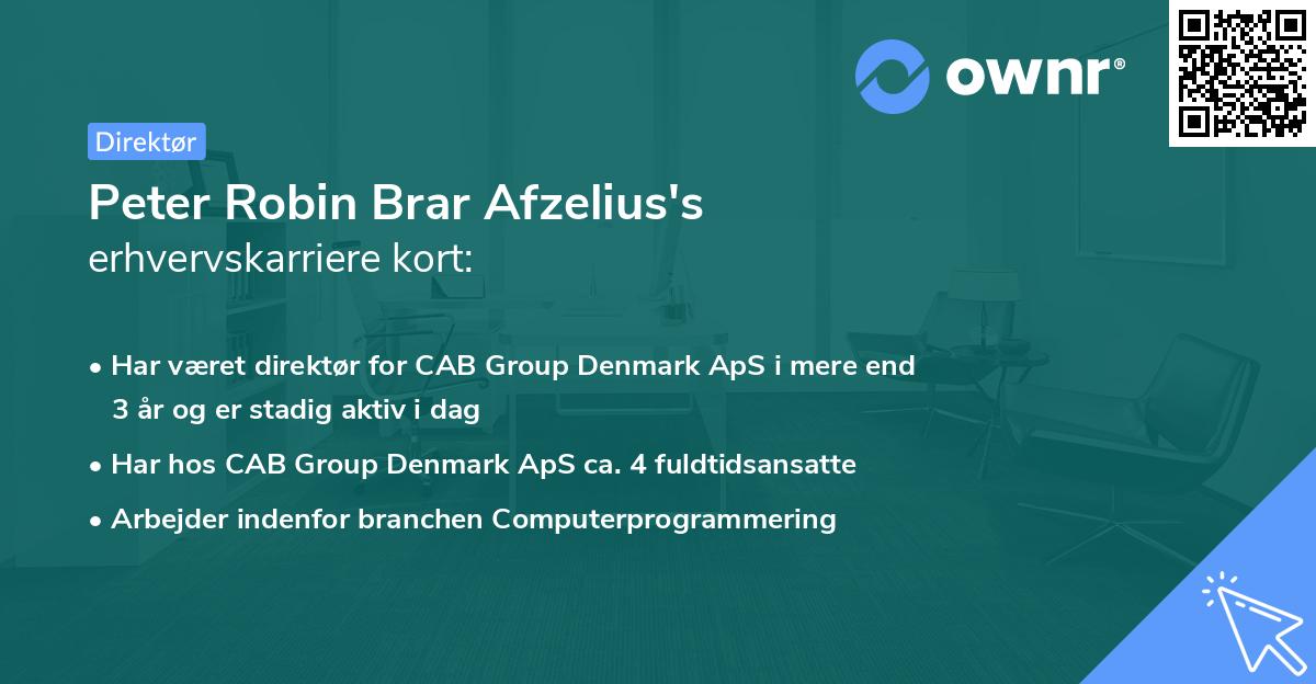 Peter Robin Brar Afzelius's erhvervskarriere kort