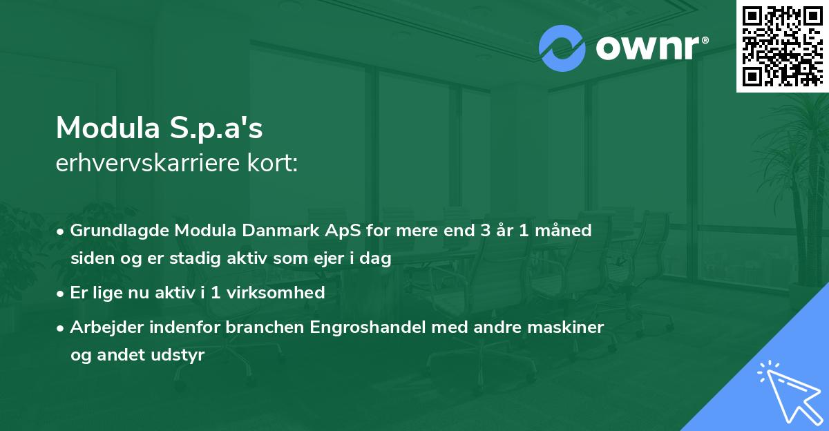 Modula S.p.a's erhvervskarriere kort