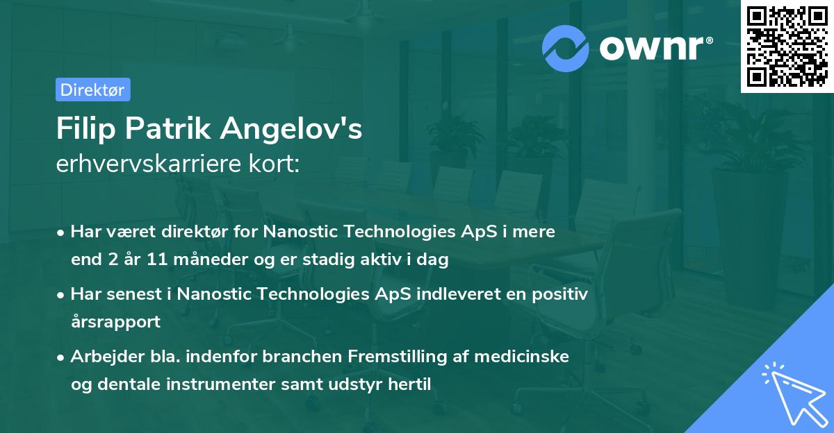 Filip Patrik Angelov's erhvervskarriere kort