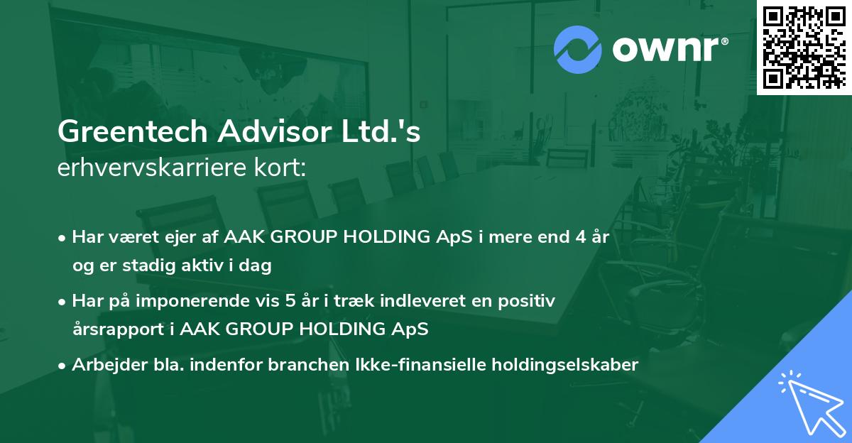 Greentech Advisor Ltd.'s erhvervskarriere kort